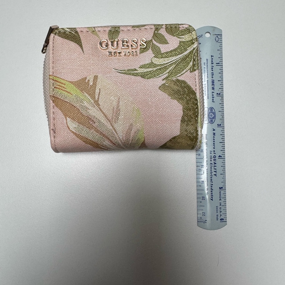 GUESS Pink and Green Leaf Print Wallet